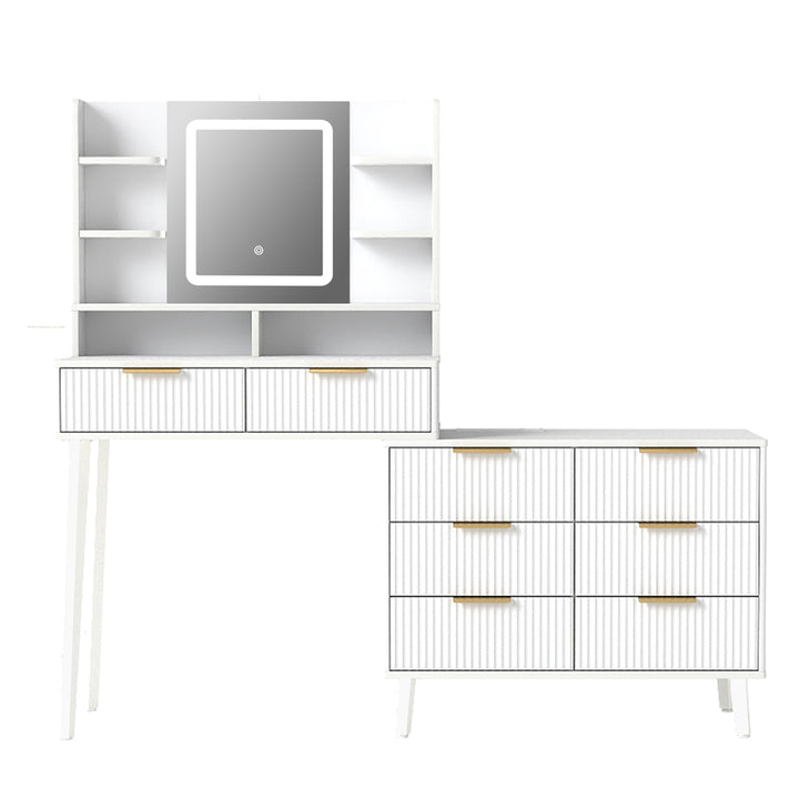 Dressing Table LED Mirror Jewellery Cabinet Makeup Storage 8 Drawers
