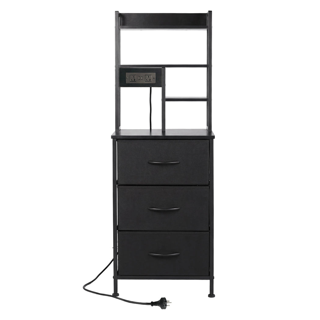 Bedside Table with Charging Station 3 Drawer RGB Light Night Stand Black