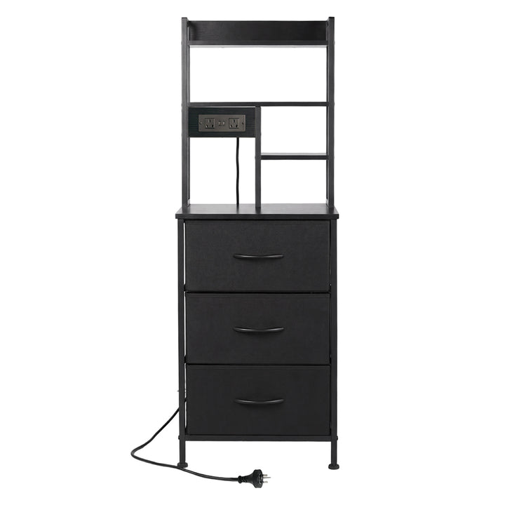 Bedside Table with Charging Station 3 Drawer RGB Light Night Stand Black