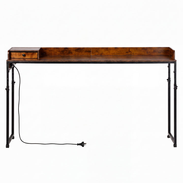 Overbed Table 180cm 84-109cm Mobile with Charging Station Bedroom Brown