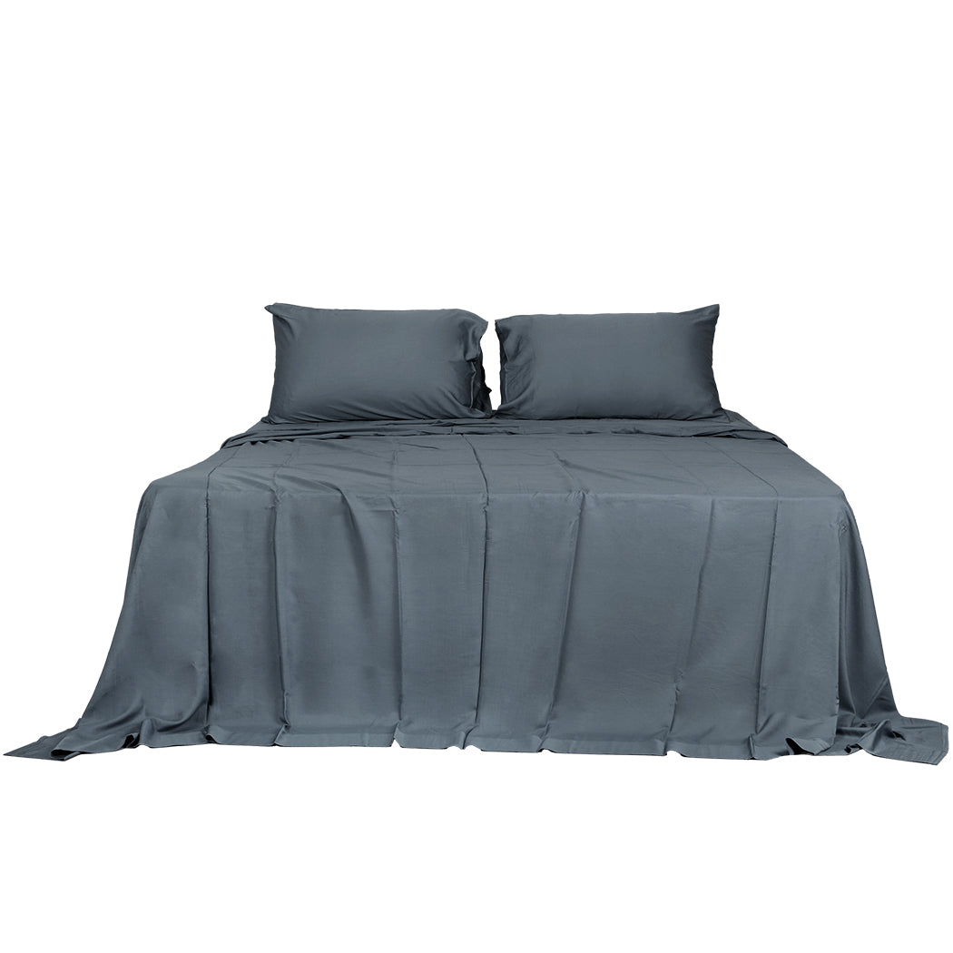 Dreamz 4pcs Double Size 100% Bamboo Bed Sheet Set in Charcoal Colour-1843791435489480705