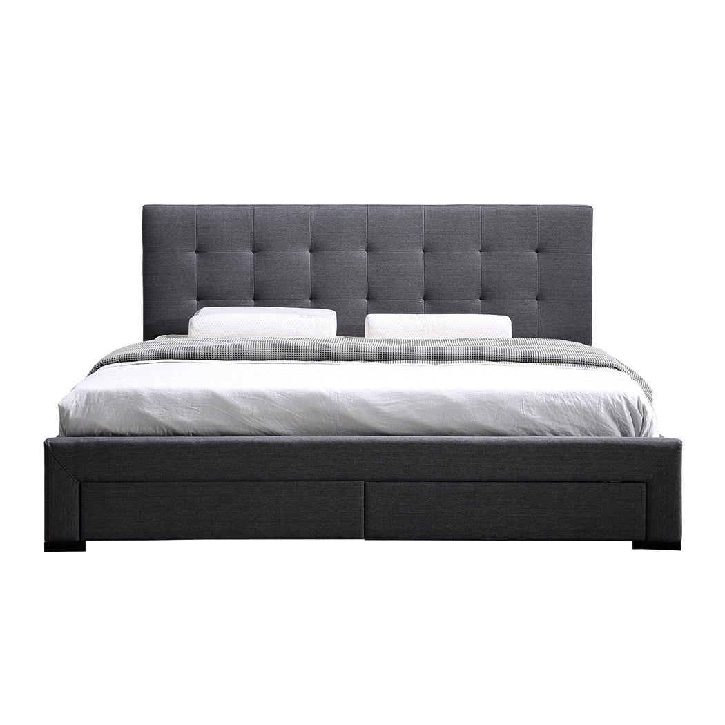 Levede Fabric Bed Frame Tufted with Storage in Dark Grey - Levede