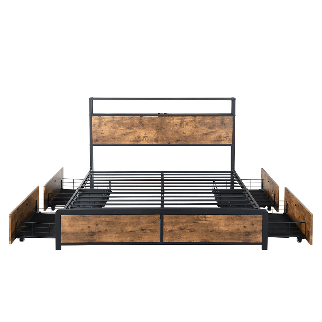 Levede Bed Frame with RGB LED, Drawers, Storage Headboard, and USB Charging - Levede