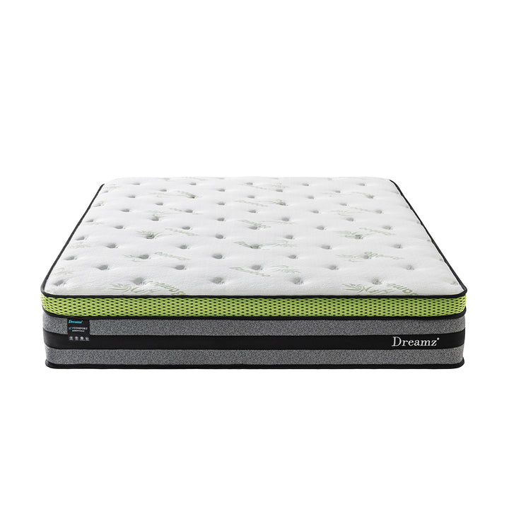 Dreamz Queen Cooling Mattress Pocket Spring Euro Top Bed Foam 7 Zone 30cm - Levede