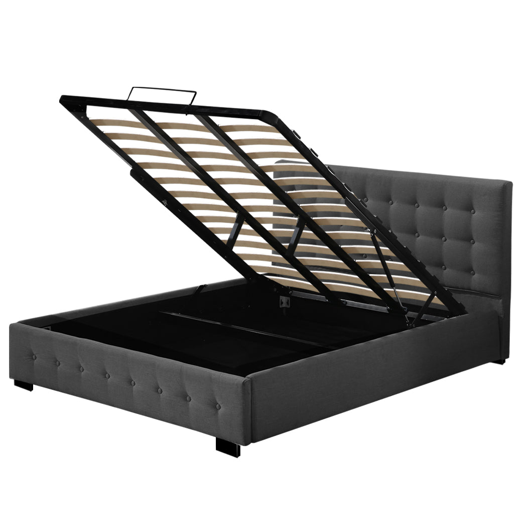 Levede Fabric Bed Frame Tufted Dark Grey - Levede