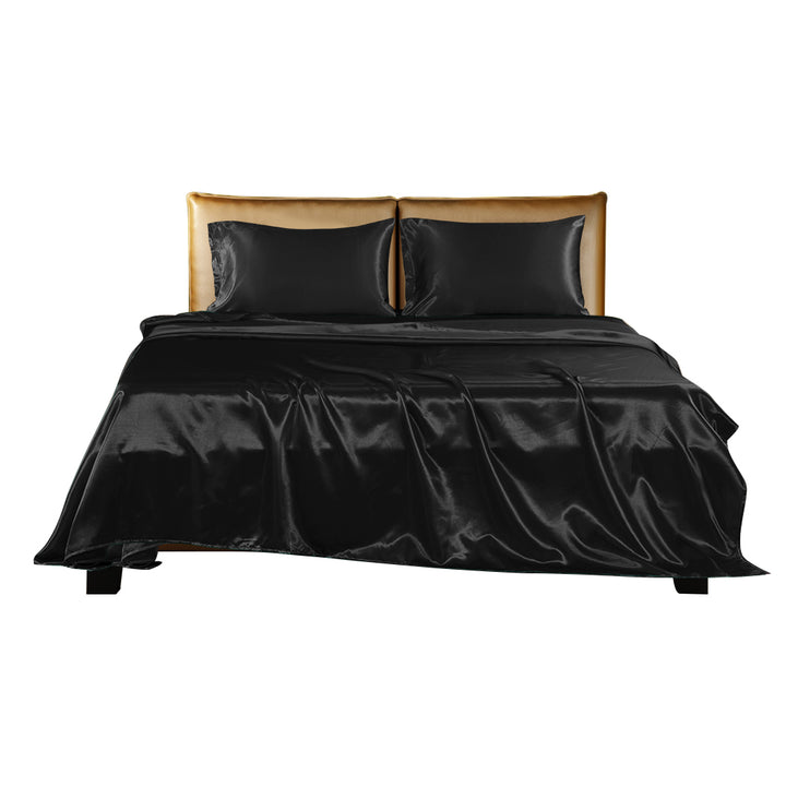 DreamZ Silky Satin Sheets Fitted Black - Levede