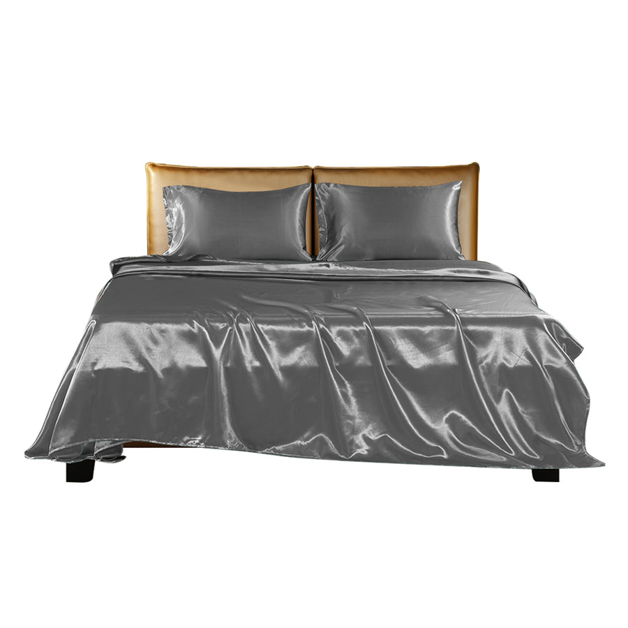 DreamZ Silky Satin Sheets Fitted Grey - Levede