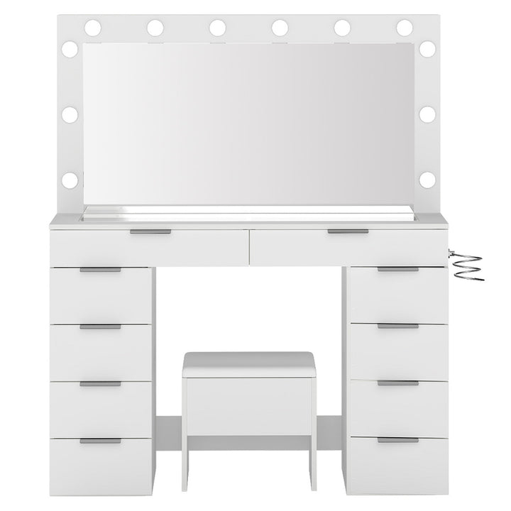 Dressing Table LED Makeup Mirror Stool Set Vanity Desk Cabinet 10 Drawers
