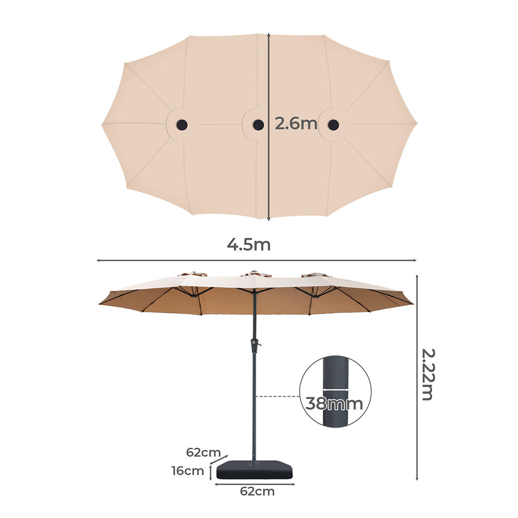 Patio Umbrella Twin Outdoor Garden Pool Sun Shade Stand Double-Sided