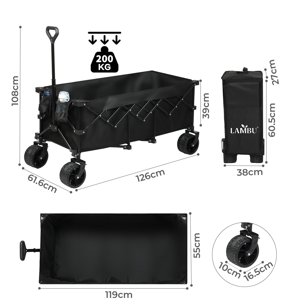 Lambu Folding Wagon Cart 300L Garden Outdoor Camping Shopping Trolley Wheels