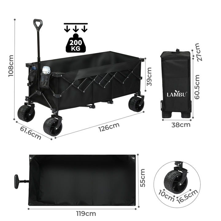 Lambu Folding Wagon Cart 300L Garden Outdoor Camping Shopping Trolley Wheels