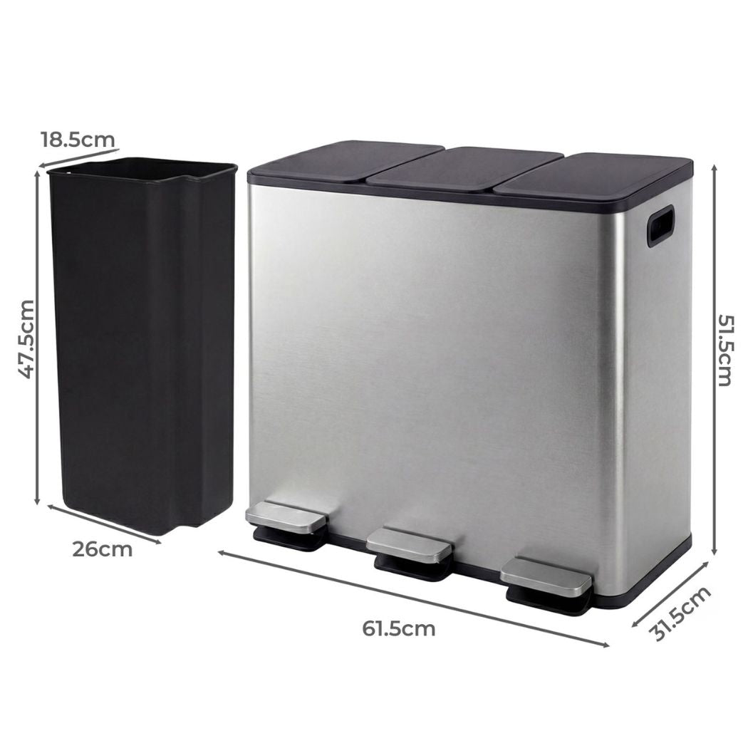 Kitchen Bins 54L Pedal Soft Close Lid Kitchen Recycling Bin Silver