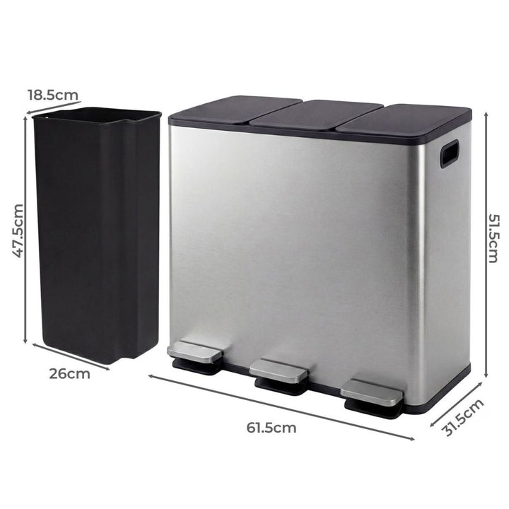 Kitchen Bins 54L Pedal Soft Close Lid Kitchen Recycling Bin Silver