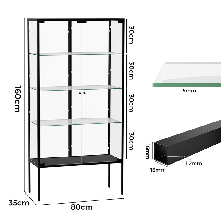 Glass Display Cabinet Heavy Duty 160cm Tall High Transparency Jewlery