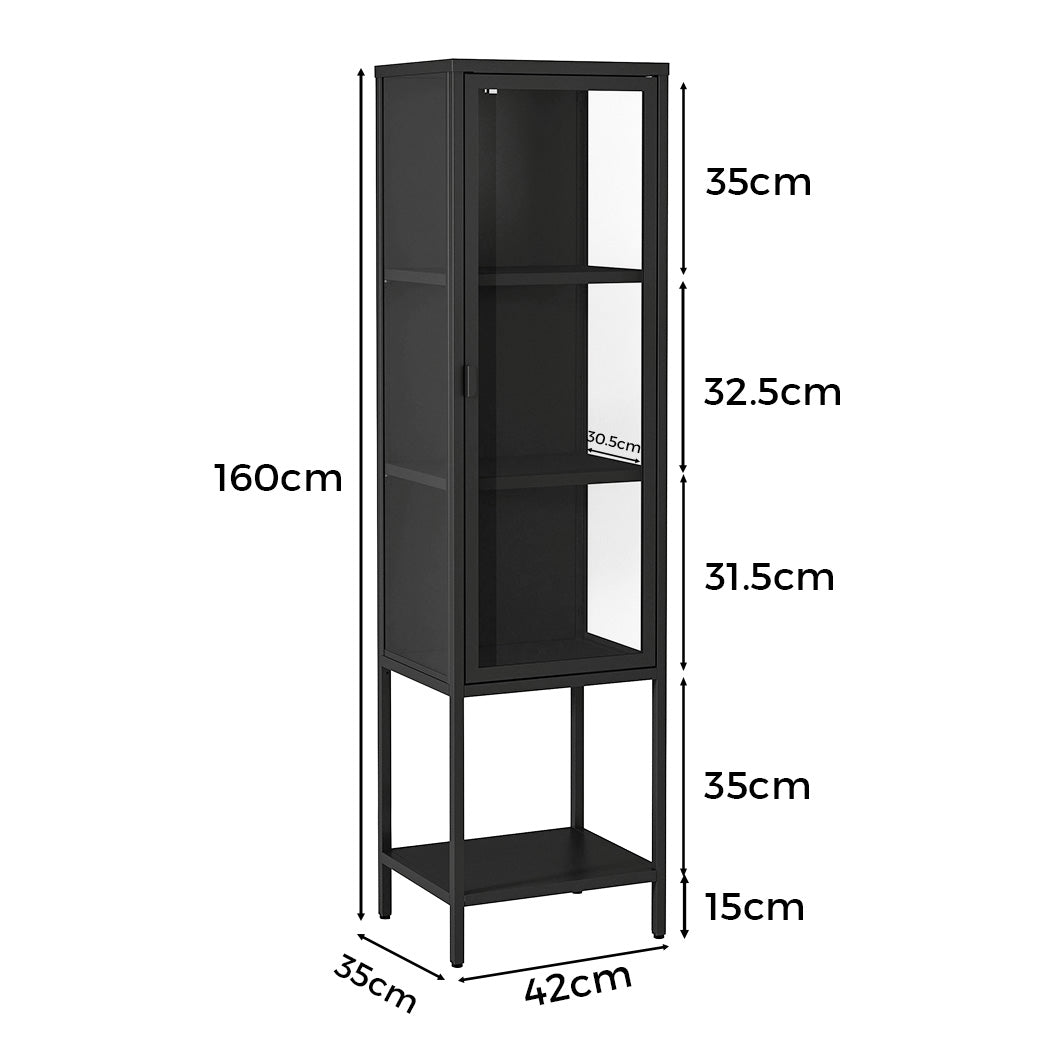 Display Cabinet With Glass Door Steel Frame Black