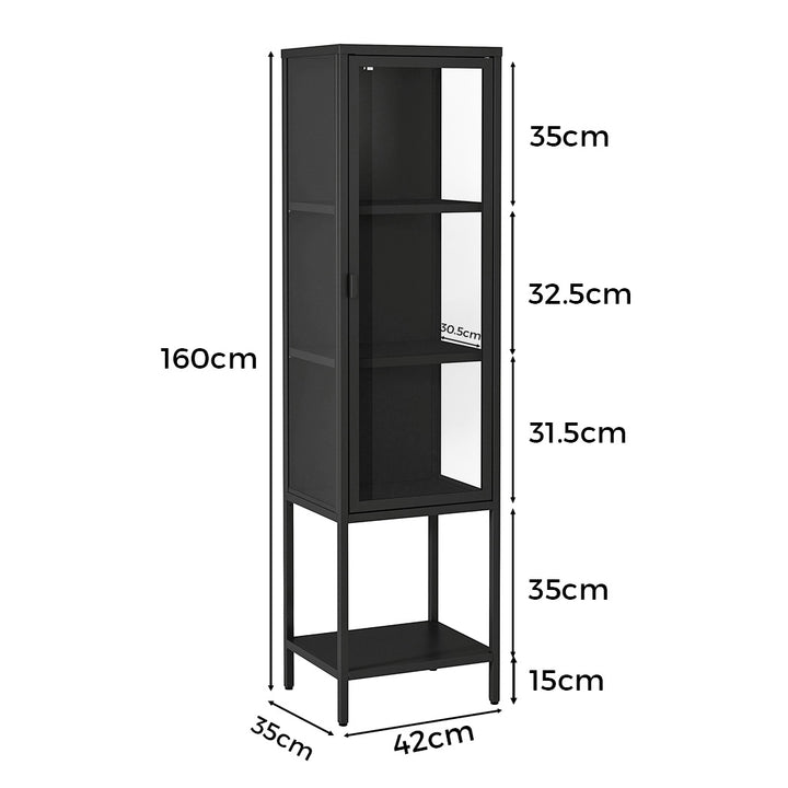 Display Cabinet With Glass Door Steel Frame Black