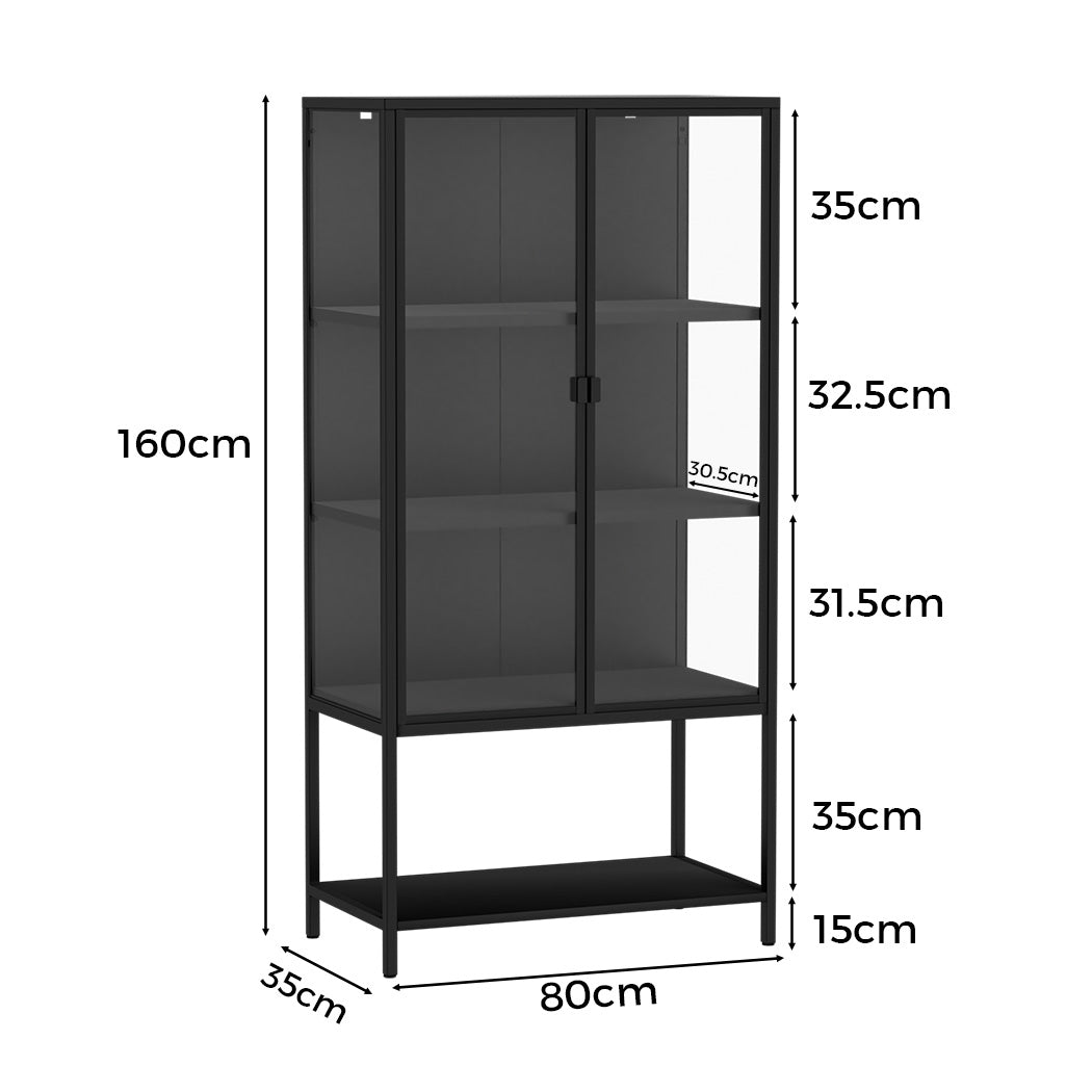 4 Tier Modern Glass Display Cabinet 2 Door