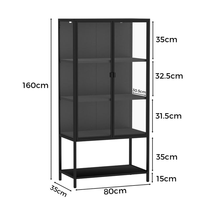 4 Tier Modern Glass Display Cabinet 2 Door