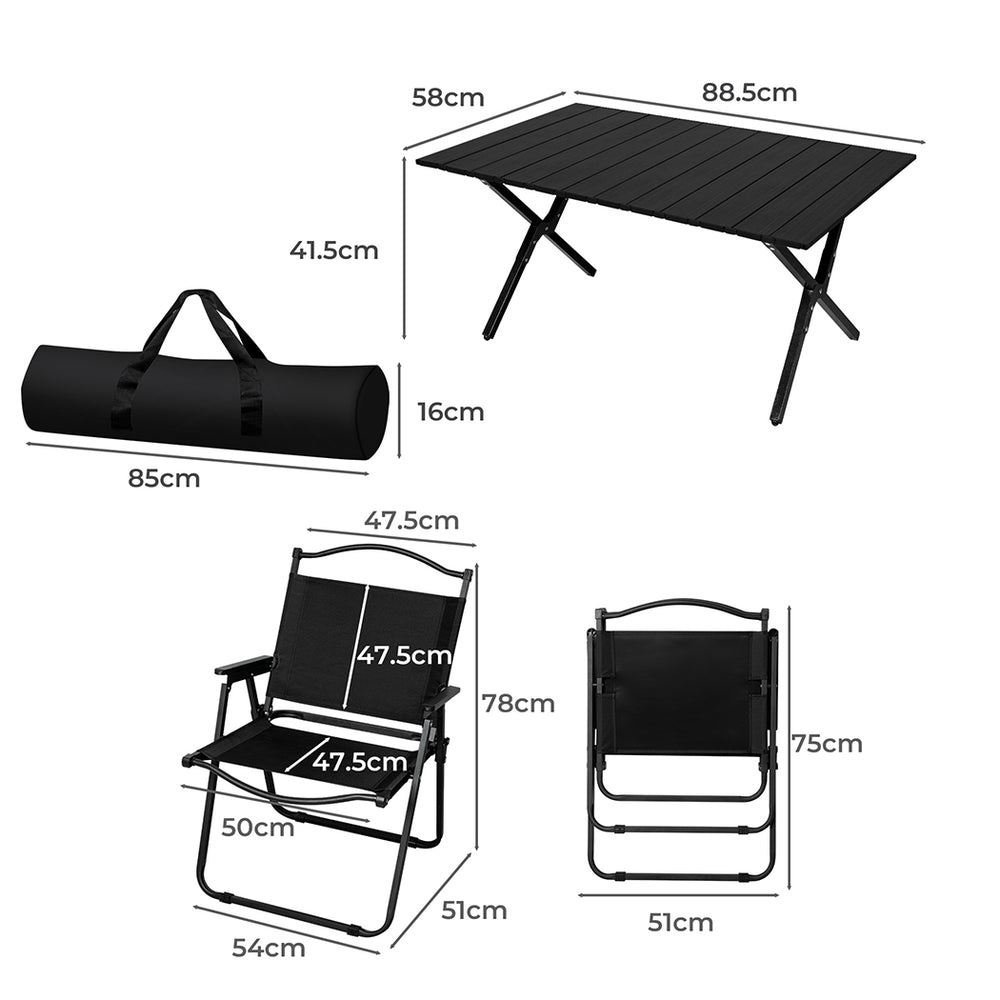 Levede Folding Camping Table Chair Set Black - Levede