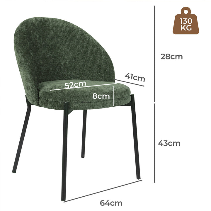 2x Dining Chairs Soft Padded Cotton-Linen Seat Metal Legs Olive Green