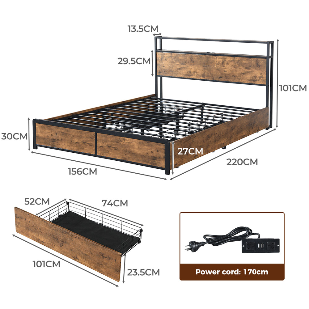 Levede Bed Frame with RGB LED, Drawers, Storage Headboard, and USB Charging - Levede