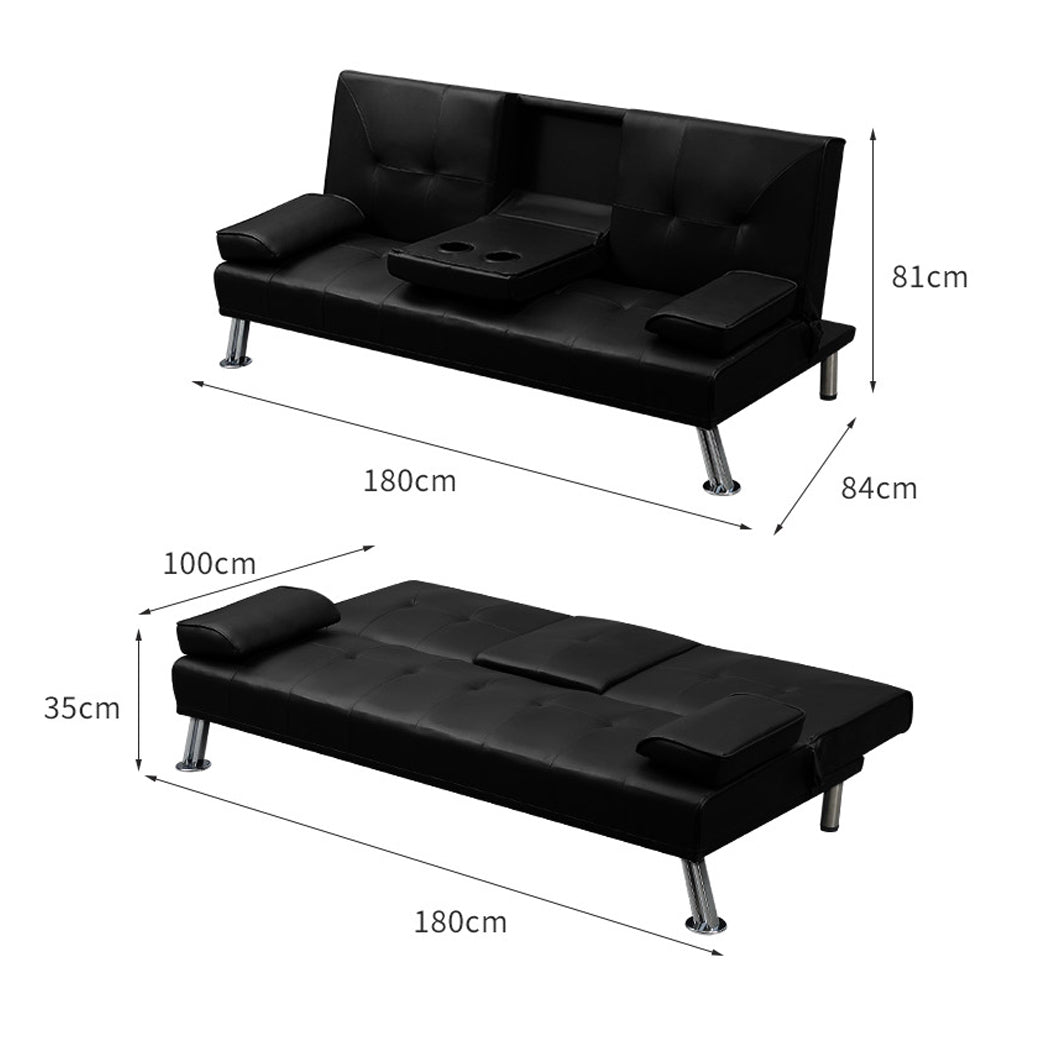 Sofa Bed Adjustable Recliner Lounge Couch Leather 3 Seater Cup Holder