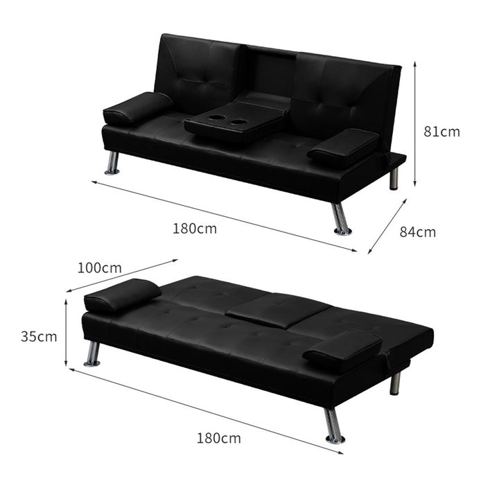 Sofa Bed Adjustable Recliner Lounge Couch Leather 3 Seater Cup Holder