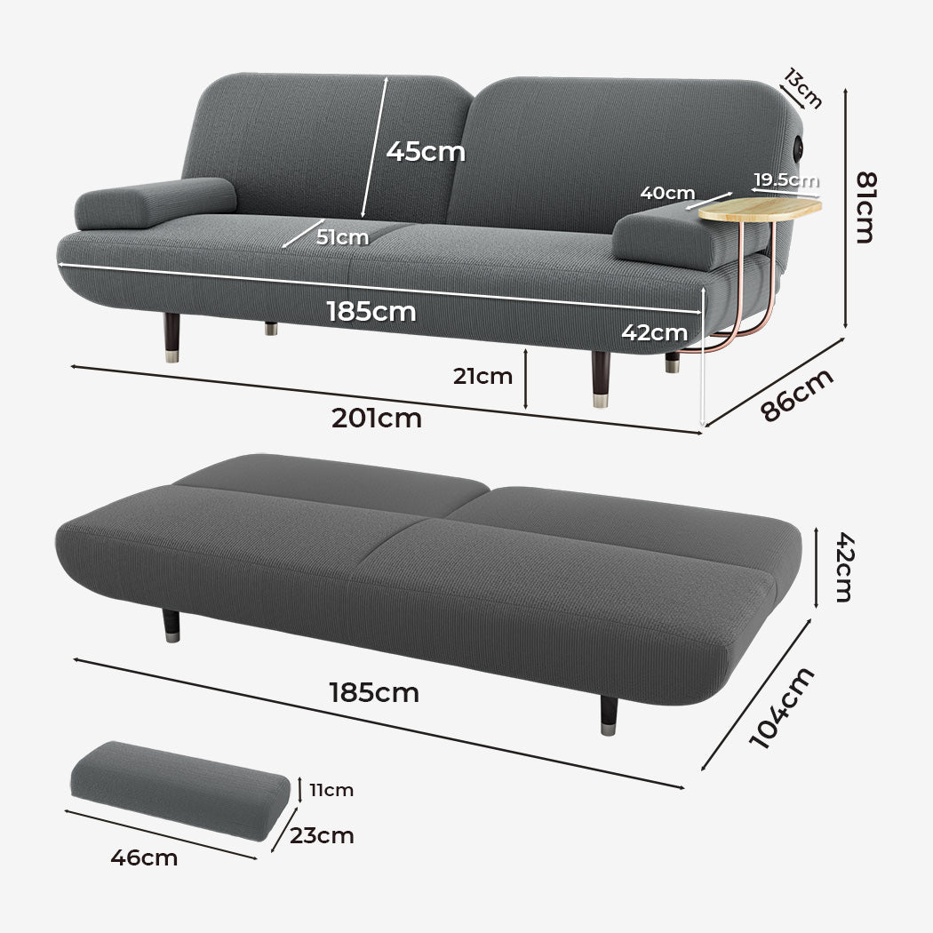 LEVEDE CONVERTIBLE SOFABED WITH USB CHARGE AND SIDE TABLE - Levede