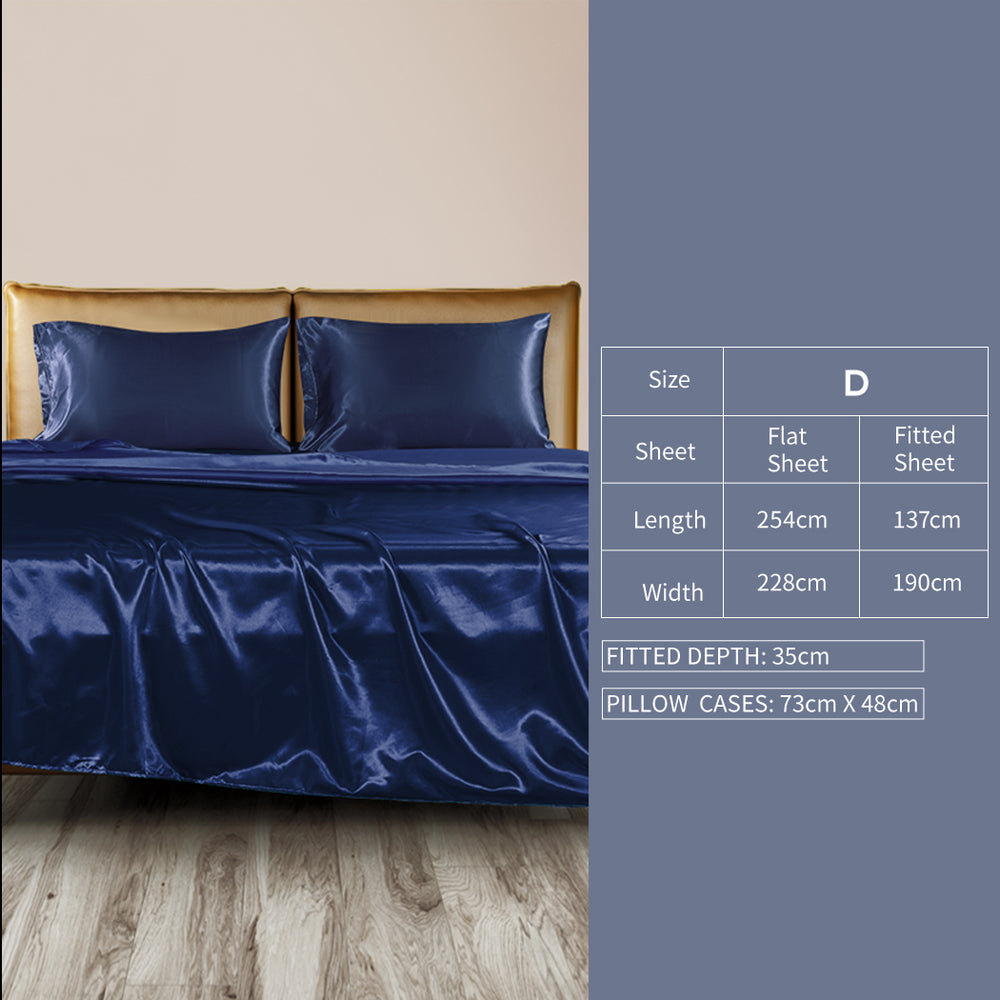 DreamZ Silky Satin Sheets Fitted Blue - Levede