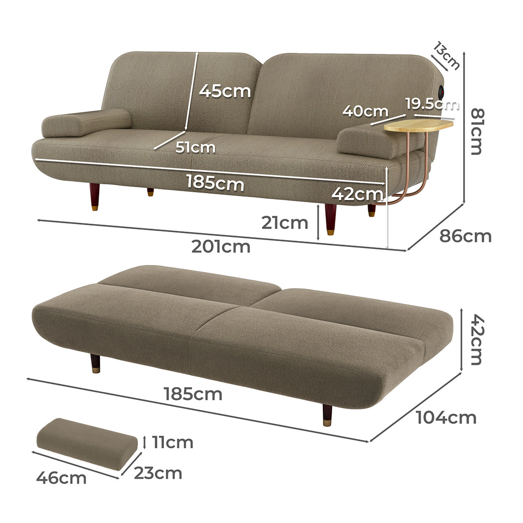 LEVEDE CONVERTIBLE SOFABED WITH USB CHARGE AND SIDE TABLE - Levede