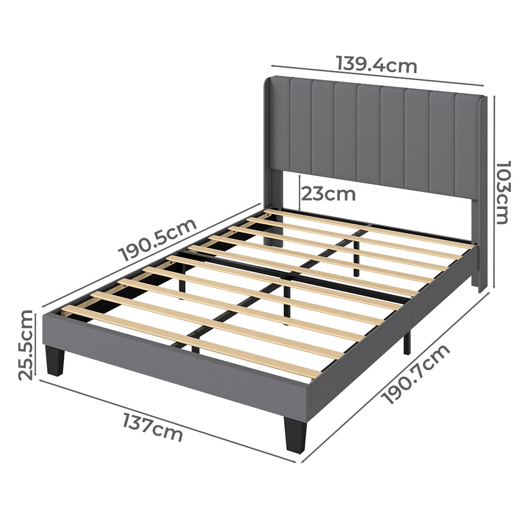 Metal Wooden Bed Frame Queen Panel Plush Upholstered Soft Headboard Grey