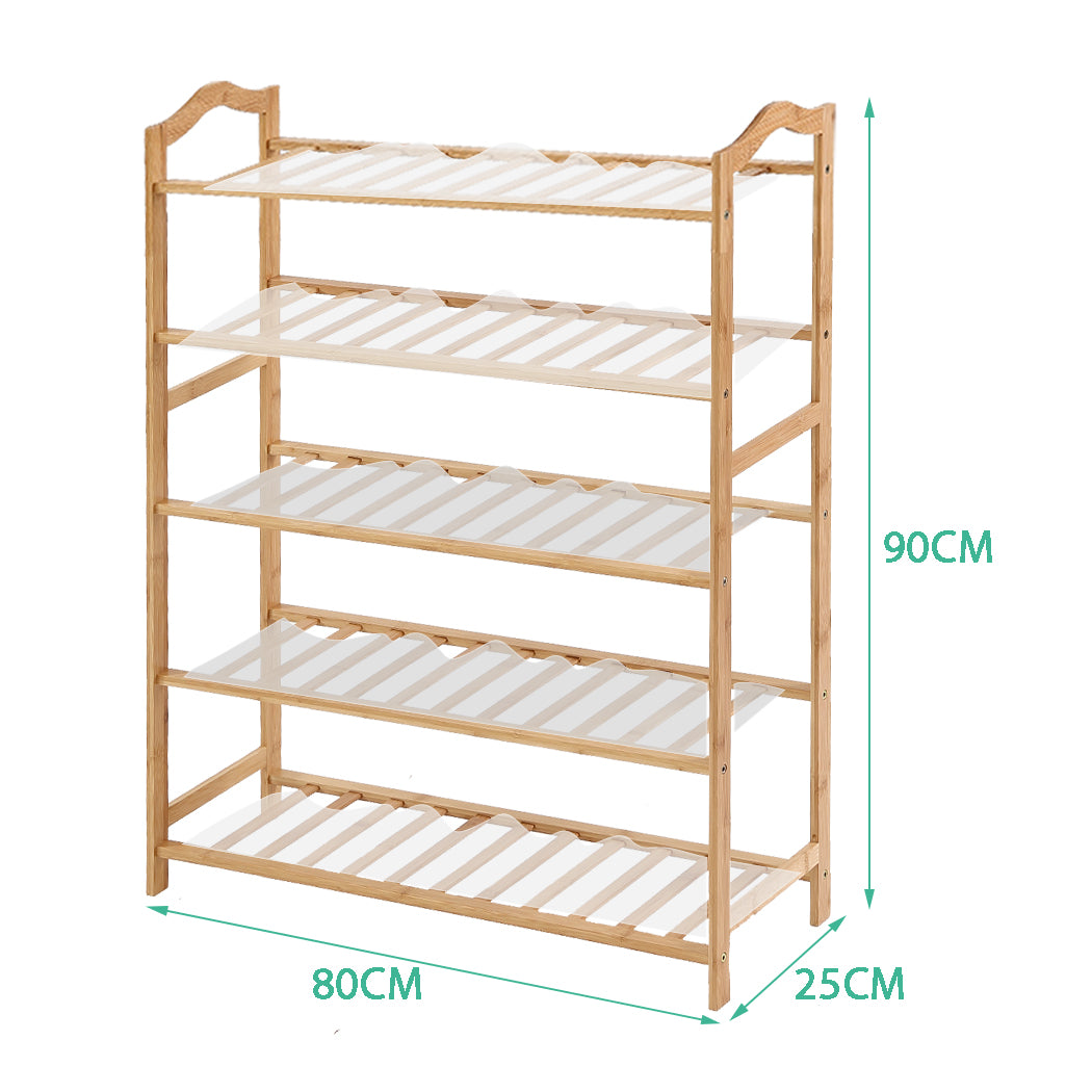Bamboo Shoe Rack Storage - 5 Tiers Wooden Organizer