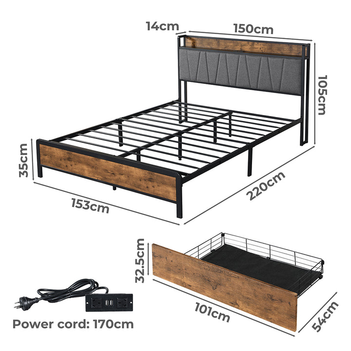 Levede Double Bed Frame Tufted Headboard with USB Charge - Levede