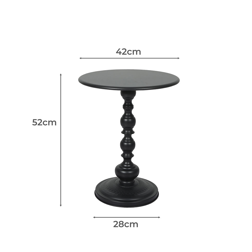 Side Table Vintage End Round Tabletop Steel Base Nightstand Antique Black
