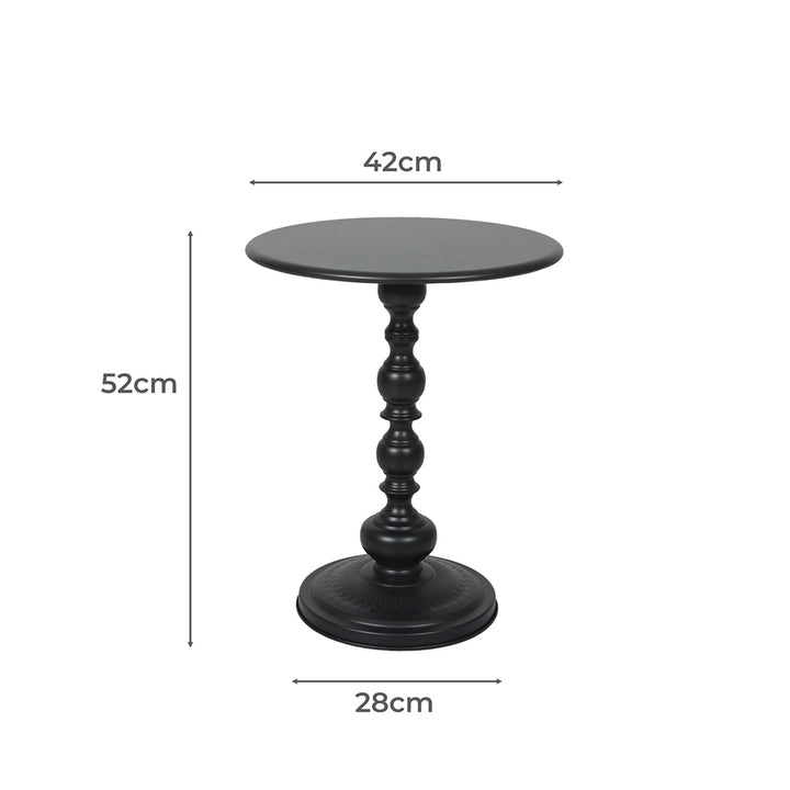 Side Table Vintage End Round Tabletop Steel Base Nightstand Antique Black