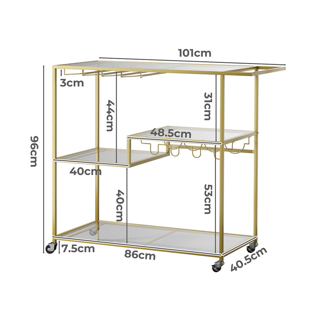 Levede Bar Cart Gold Drinks Serving Trolley 4 Tier - Levede