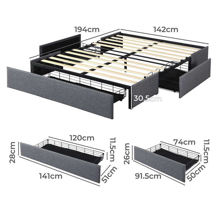 Fabric Bed Frame with 3 Drawers & DIY Headboard