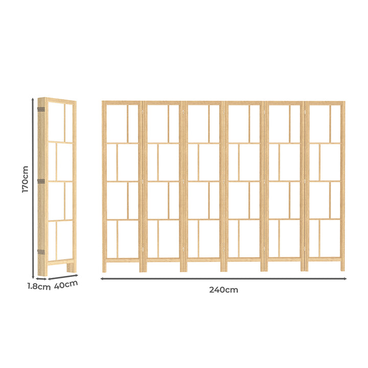 6 Panel Room Divider Folding Partition Freestanding Screen Wooden