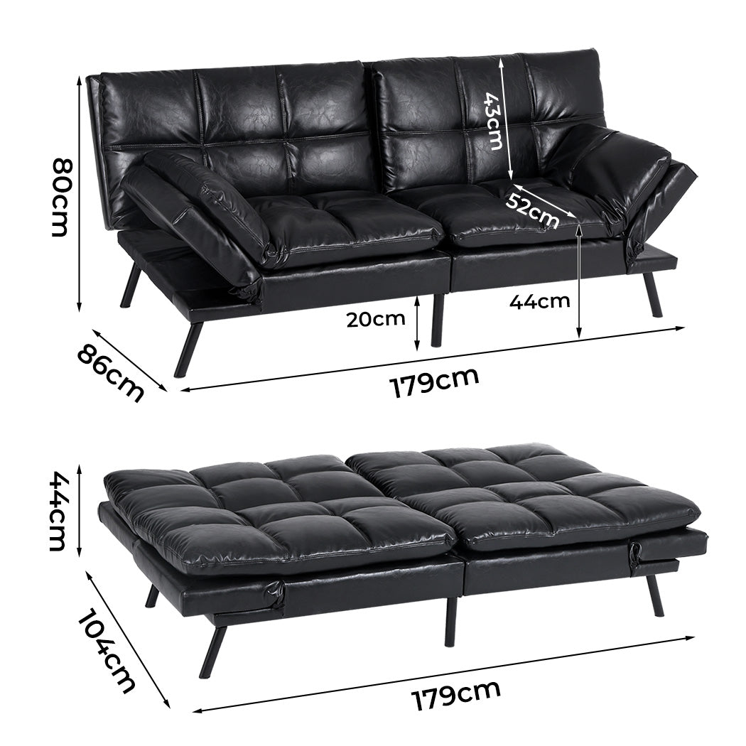Sofa Bed Futon Recliner Lounge Couch Convertible PU Leather 3 Seater
