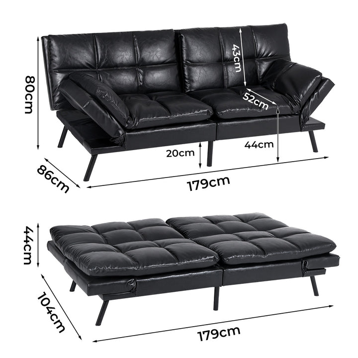 Sofa Bed Futon Recliner Lounge Couch Convertible PU Leather 3 Seater