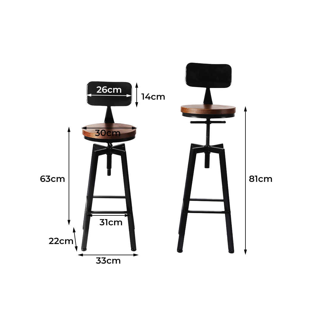 Levede Industrial Bar Stools Kitchen Wooden Metal Set - Levede