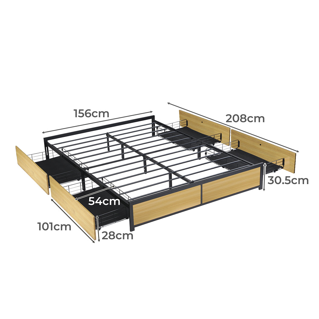 Metal Bed Frame Mattress Base Platform Wooden 4 Drawers Queen Bedding