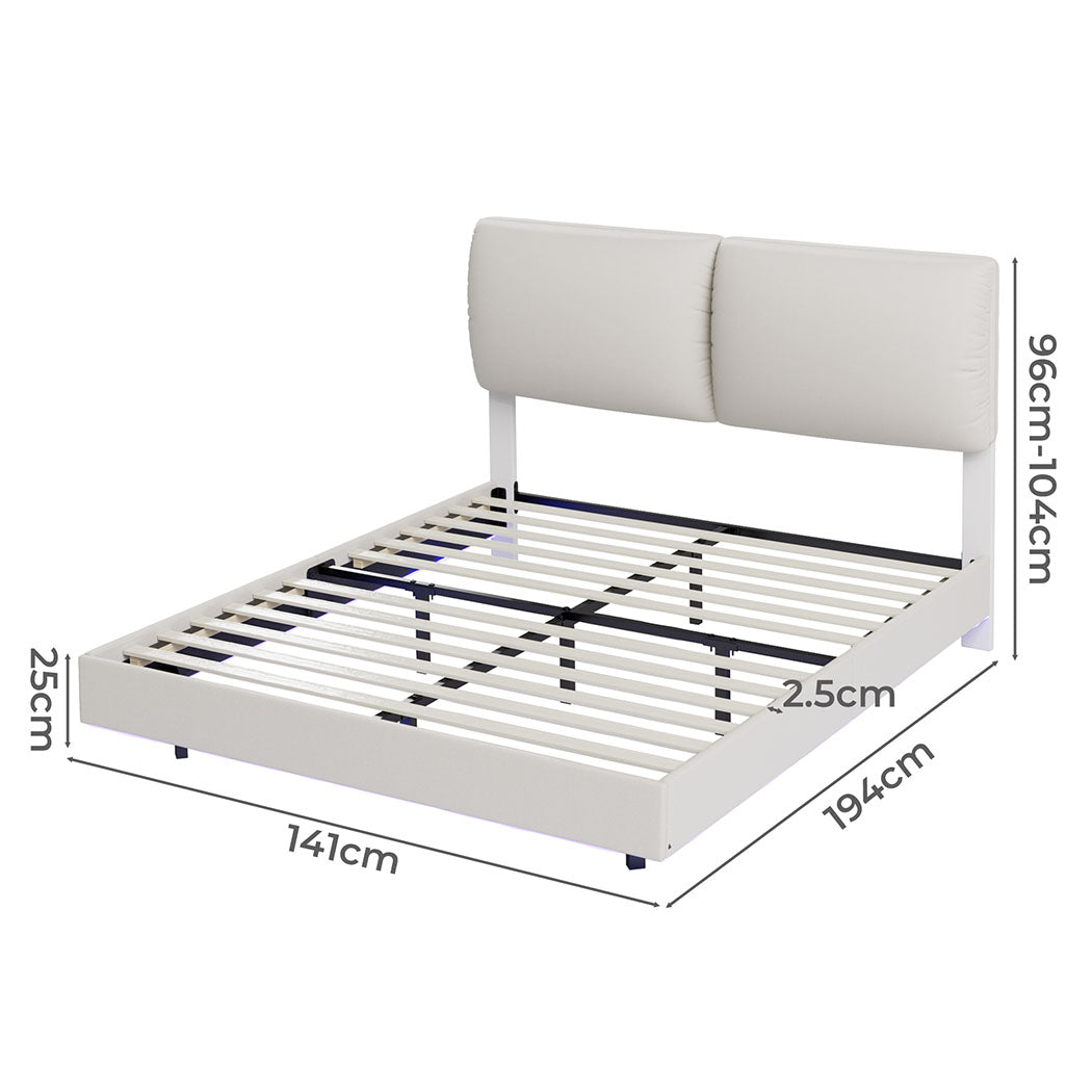 Floating Bed Frame With RGB LED Light Headboard Base Platform Double