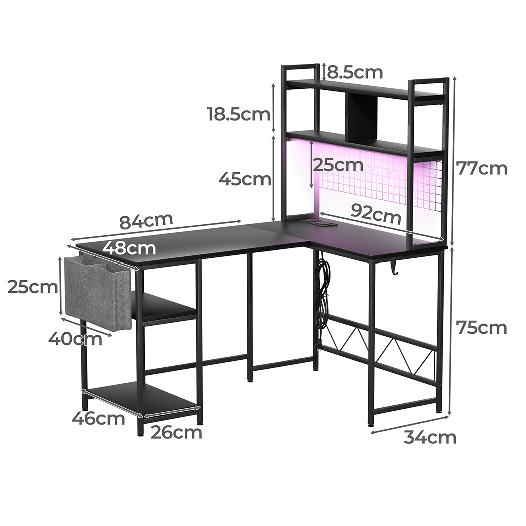 L Shaped Gaming Desk with LED Lights