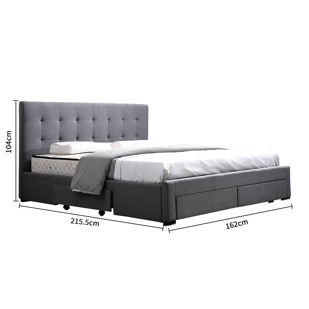 Levede Fabric Bed Frame Tufted with Storage in Dark Grey - Levede