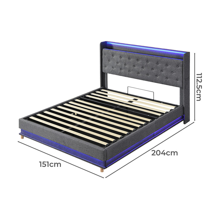Double LED Bed Frame with Gas Lift & USB Ports