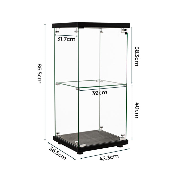 Display Cabinet Collection Storage Tempered Glass 2 Tier With Lock Black