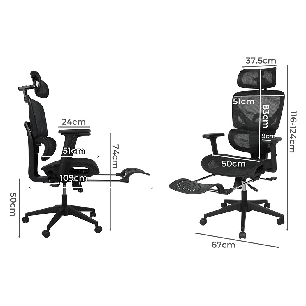 Ergonomic Office Chair with Footrest - Black