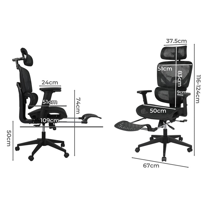 Ergonomic Office Chair with Footrest - Black