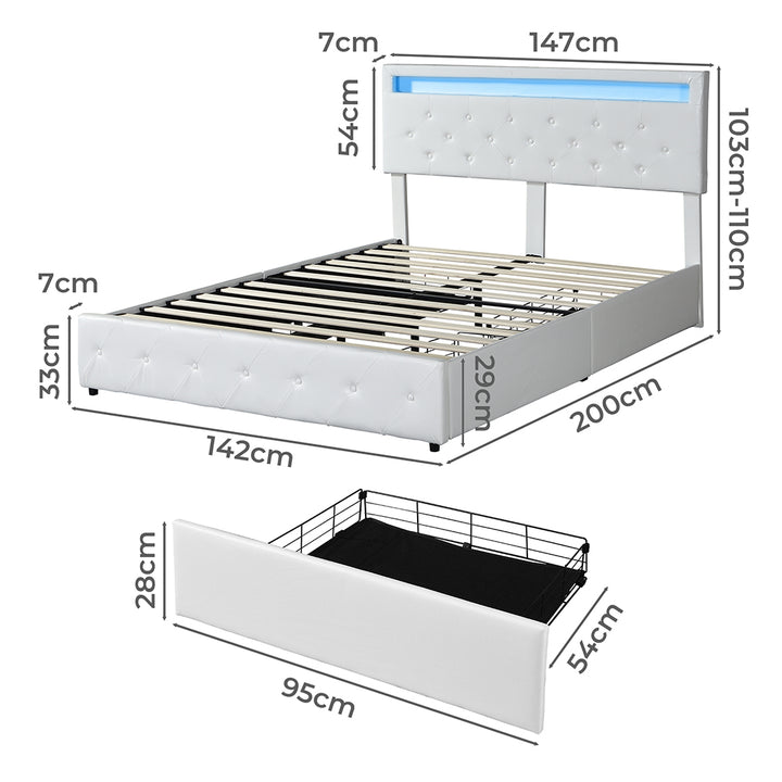 Levede Bed Frame RGB LED PU with 4 Drawers and USB Charging - Levede